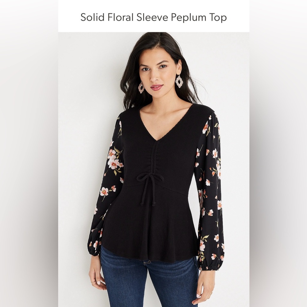 Maurices Black Solid Floral Peplum Top